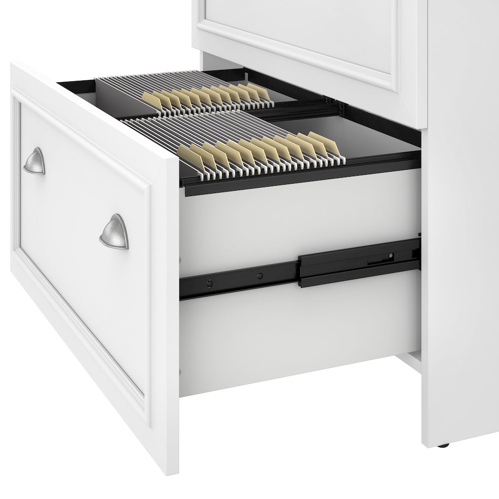 Fairview 60W L Shaped Desk with Hutch, Lateral File Cabinet and 5 Shelf Bookcase. Picture 6