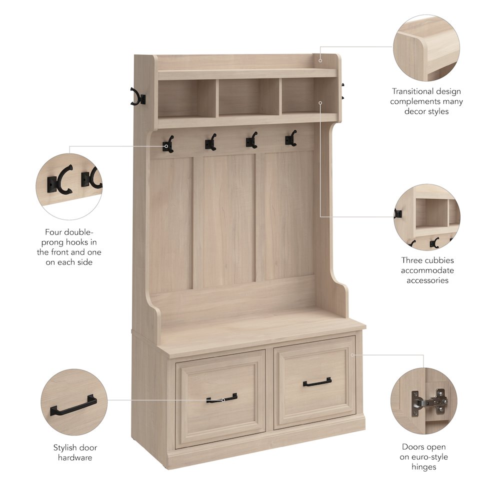 Woodland 40W Hall Tree and Shoe Storage Bench with Doors. Picture 8