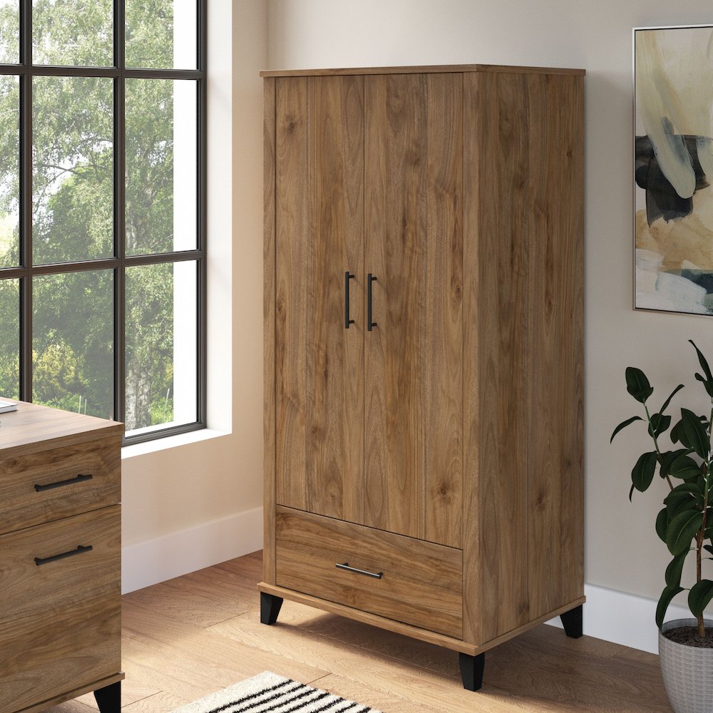 Somerset Tall Storage Cabinet with Doors and Drawer. Picture 2