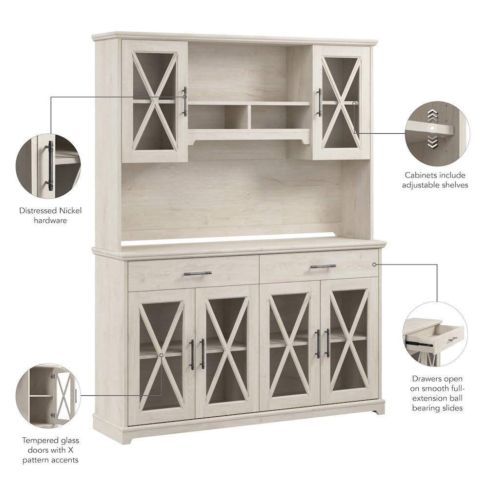 Lennox 60W Farmhouse Sideboard Buffet Cabinet with Hutch. Picture 9