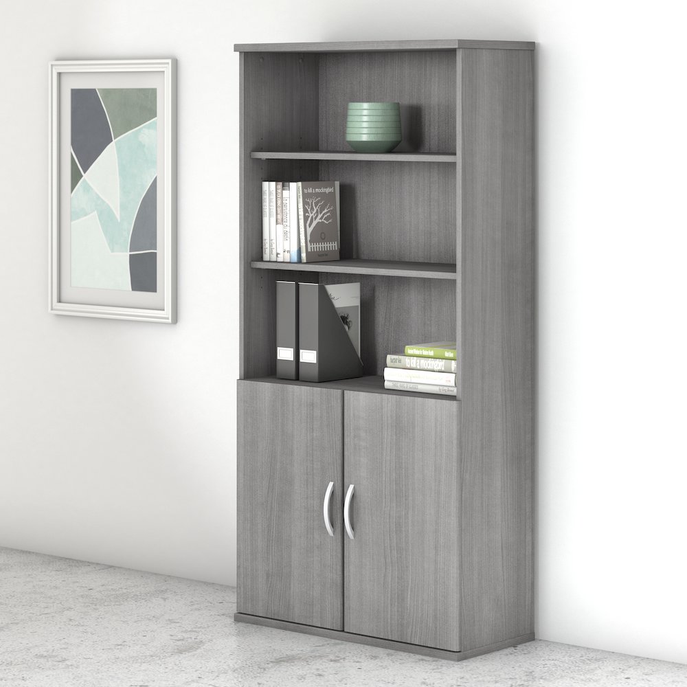 Studio C Tall 5 Shelf Bookcase with Doors. Picture 2