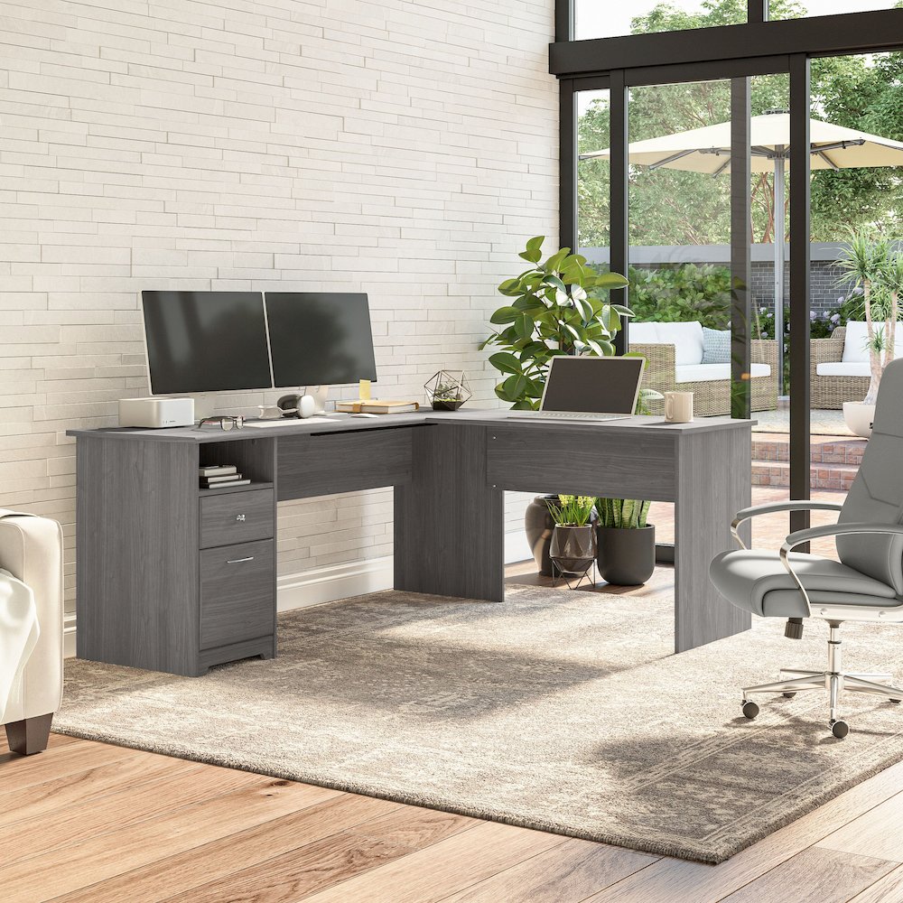 Cabot 72W L Shaped Computer Desk with Drawers. Picture 2