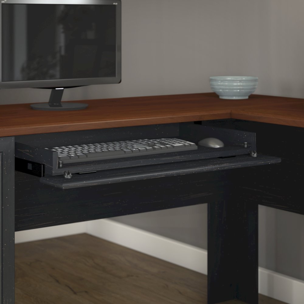 Fairview 60W L Shaped Desk with Lateral File Cabinet and 5 Shelf Bookcase. Picture 4