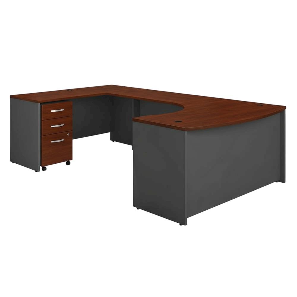 L Shaped Office Desk With Mobile File Cabinet In Hansen Cherry And Gray Finish. Picture 1