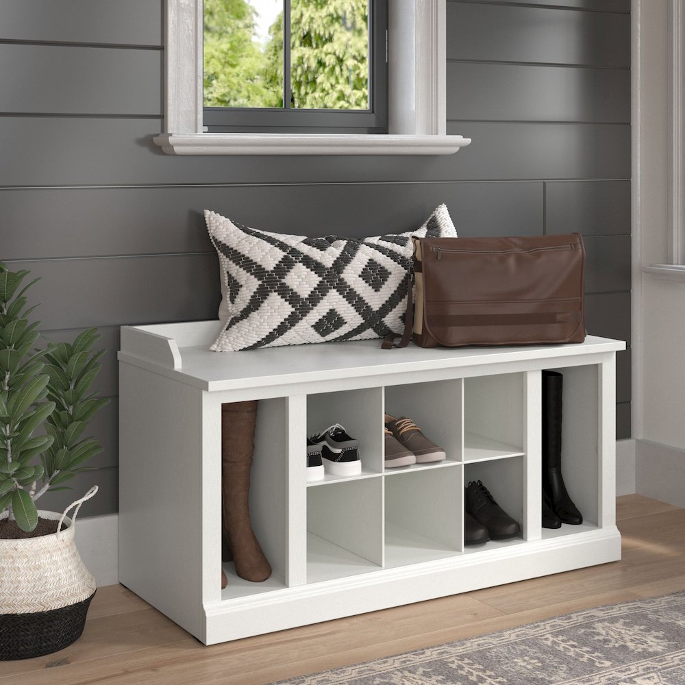 Woodland 40W Shoe Storage Bench with Shelves. Picture 2