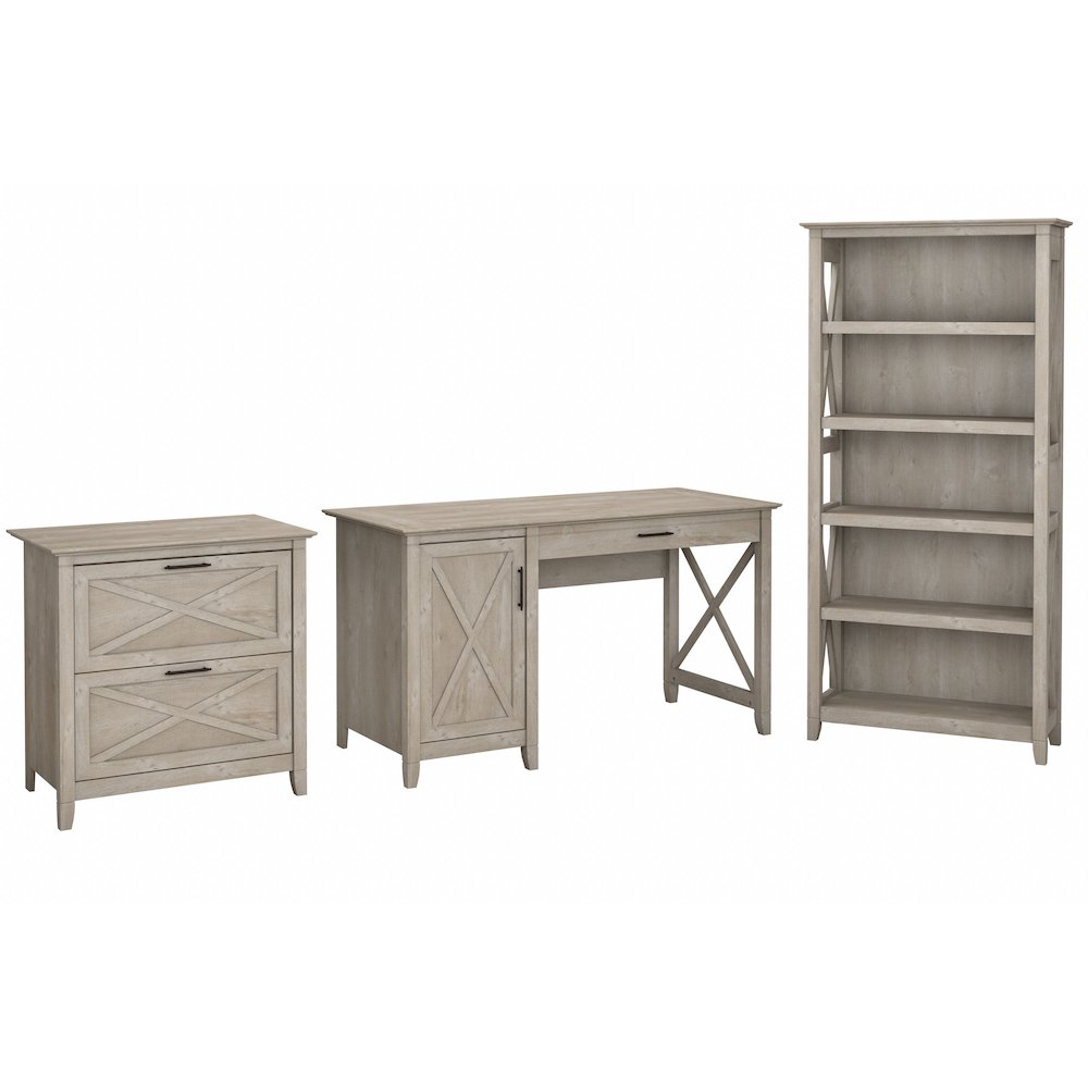 54W Computer Desk with 2 Drawer Lateral File Cabinet and 5 Shelf Bookcase. Picture 1