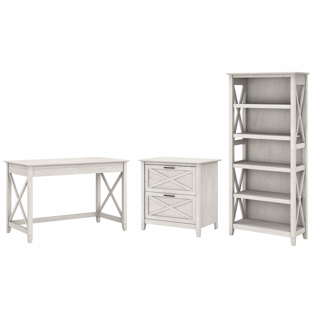 48W Writing Desk with 2 Drawer Lateral File Cabinet and 5 Shelf Bookcase. Picture 1