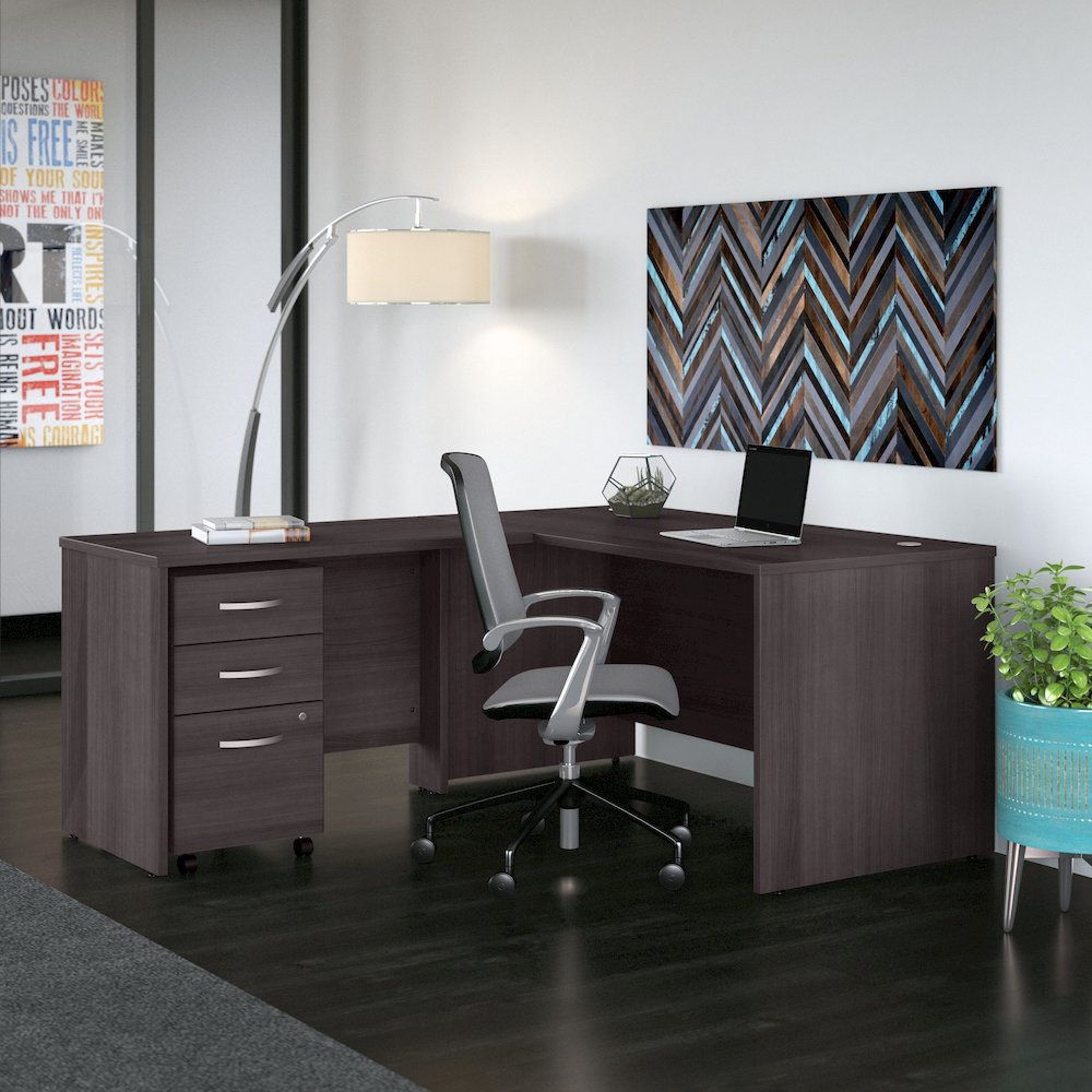 Studio C 60W x 30D L Shaped Desk with Mobile File Cabinet and 42W Return. Picture 2