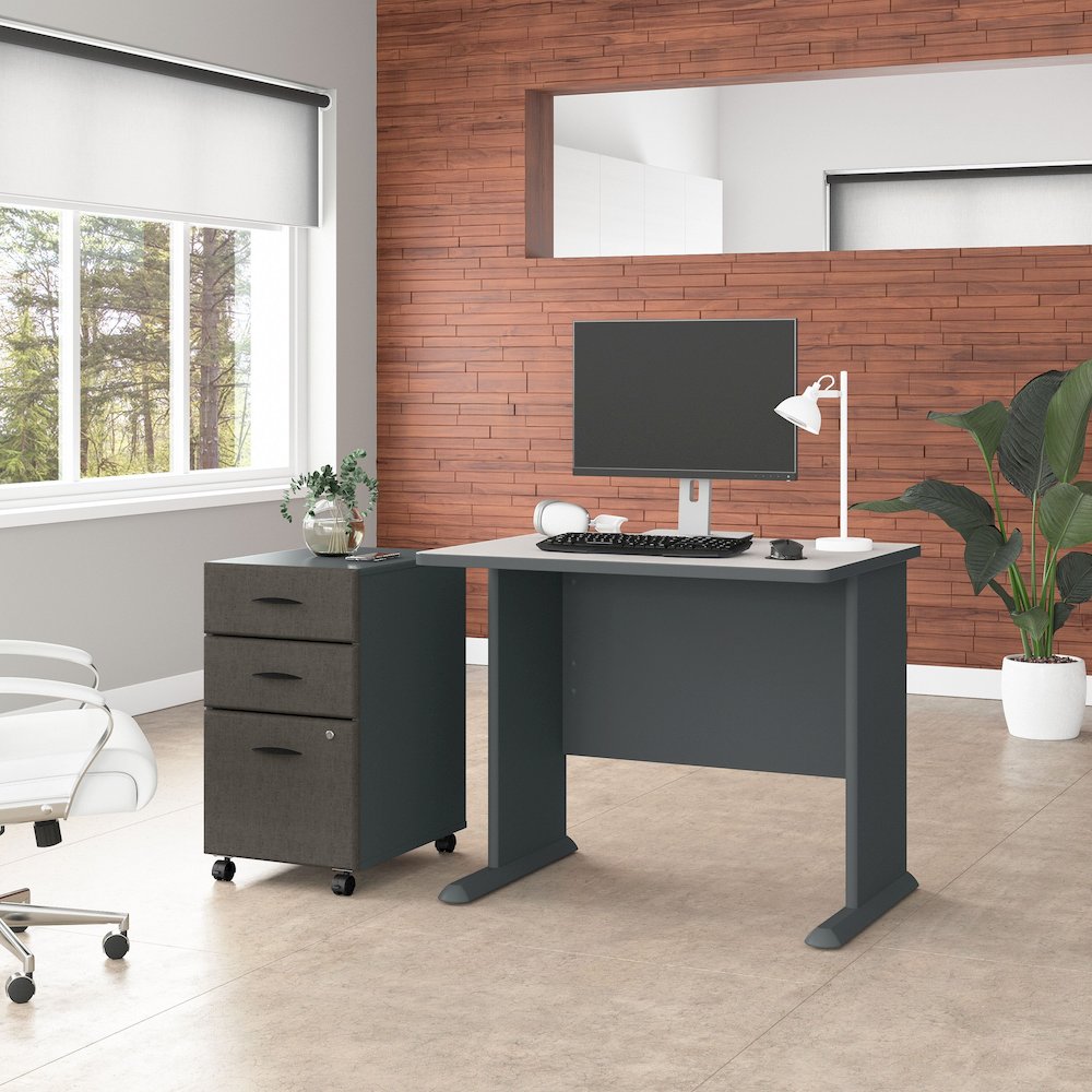 Series A 36W Desk with Mobile File Cabinet. Picture 2