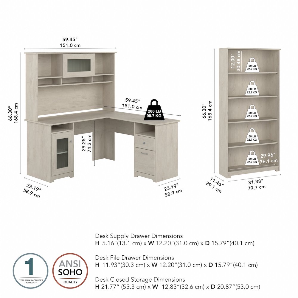 Cabot 60W L Shaped Computer Desk with Hutch and 5 Shelf Bookcase. Picture 10