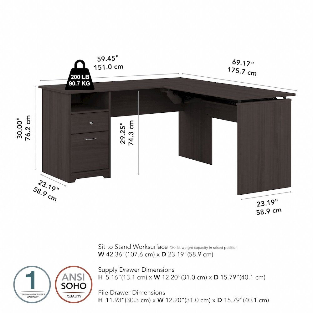 Cabot 60W 3 Position Sit to Stand L Shaped Desk. Picture 9