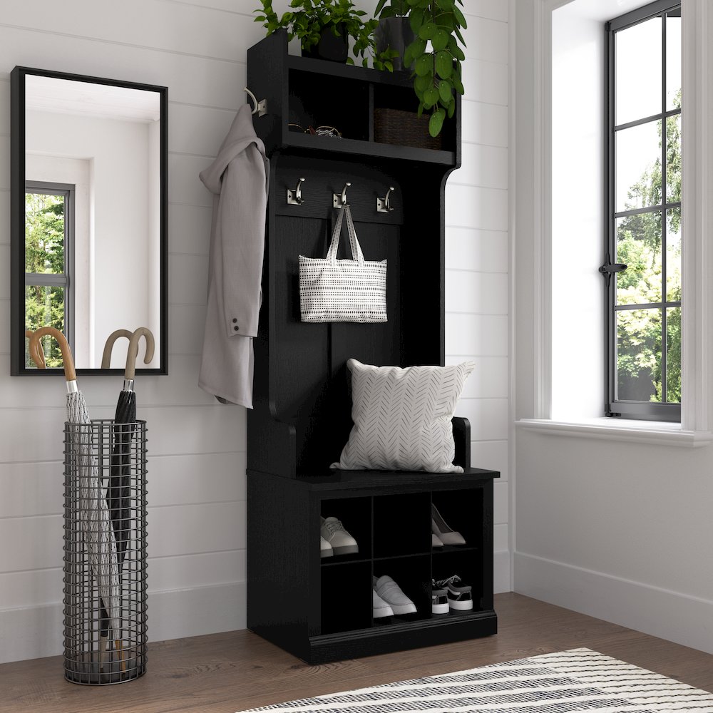 Woodland 24W Hall Tree and Small Shoe Bench with Shelves. Picture 2