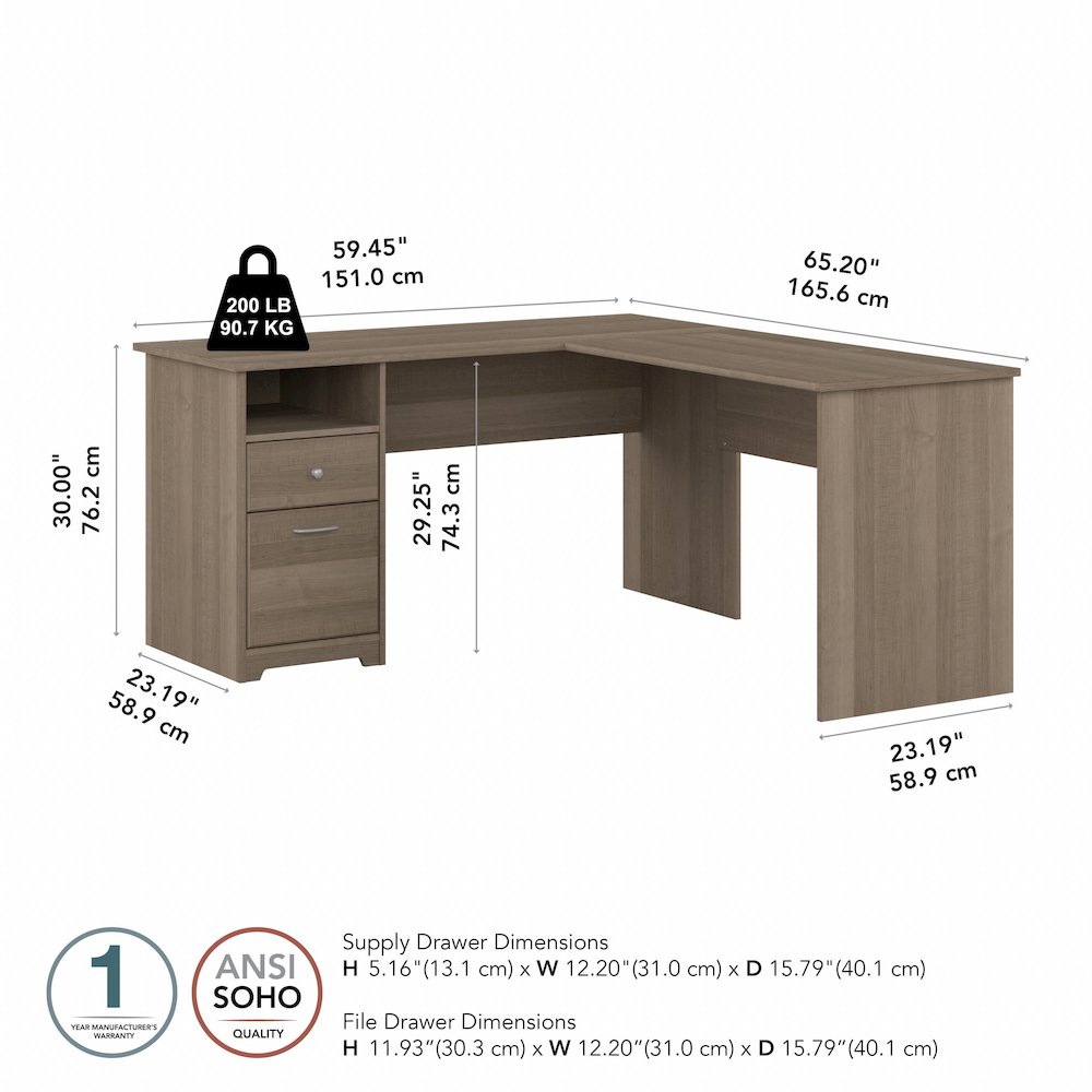 Cabot 60W L Shaped Computer Desk with Drawers. Picture 9