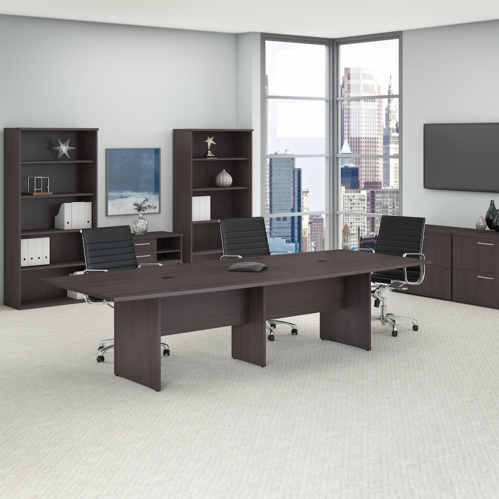120W x 48D Boat Shaped Conference Table with Wood Base. Picture 2