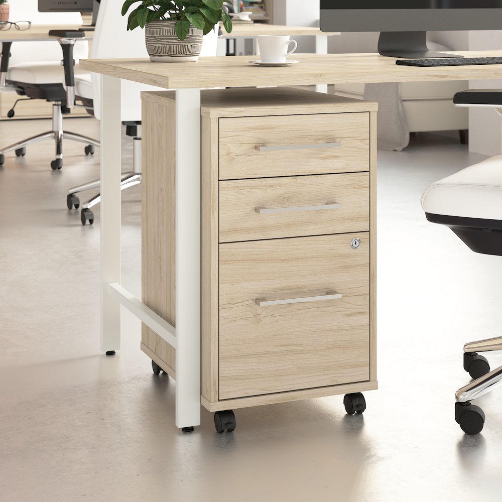Hustle 3 Drawer Rolling File Cabinet with Lock in Natural Elm. Picture 2