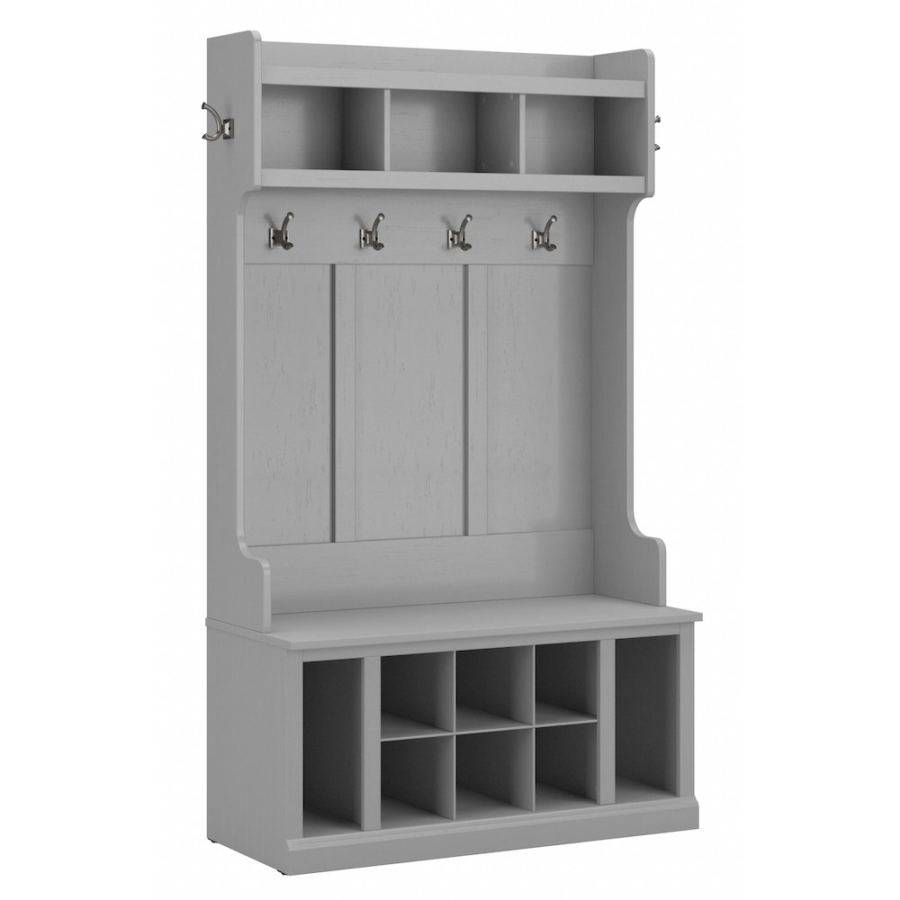 Woodland 40W Hall Tree and Shoe Storage Bench with Shelves. Picture 1