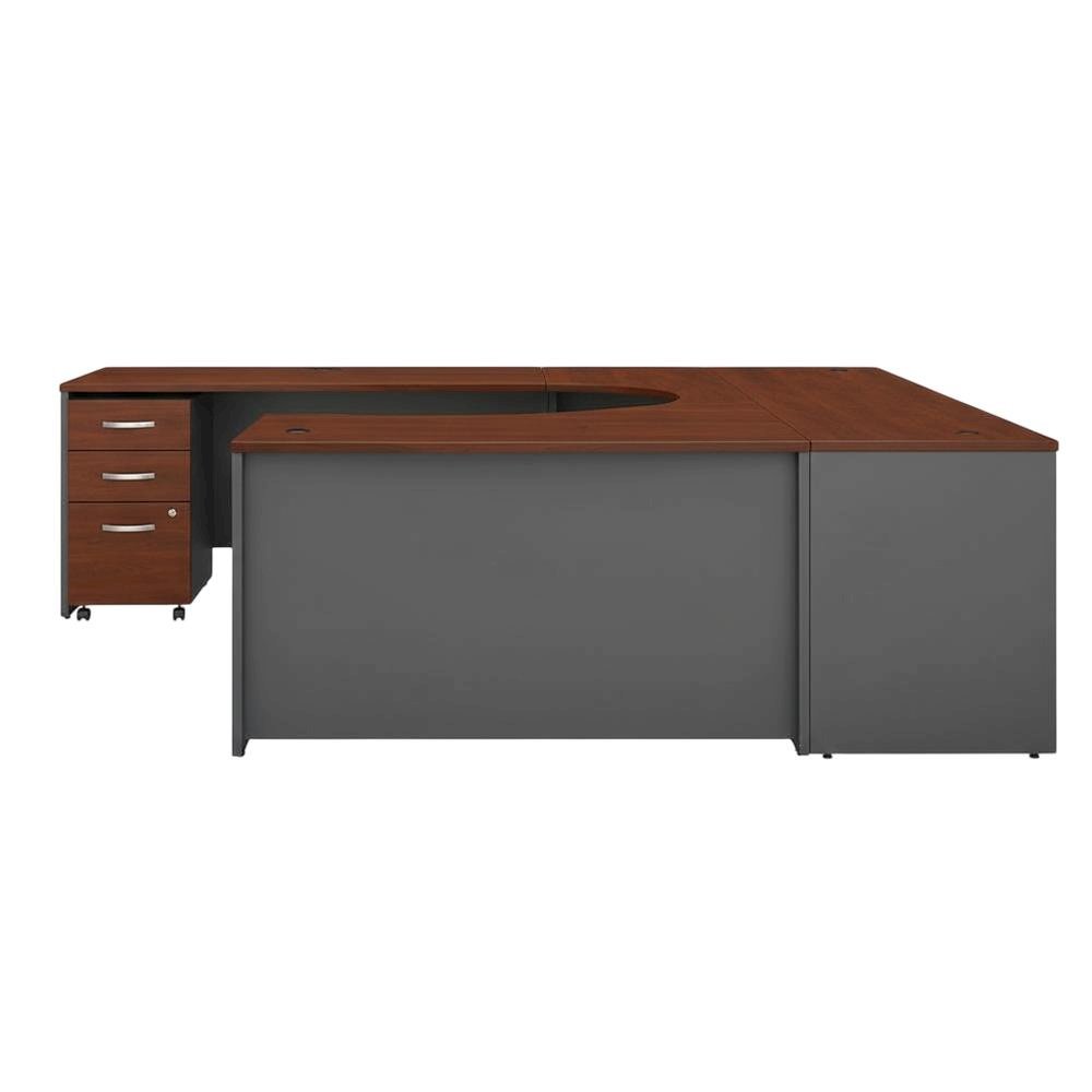 L Shaped Office Desk With Mobile File Cabinet In Hansen Cherry And Gray Finish. Picture 4