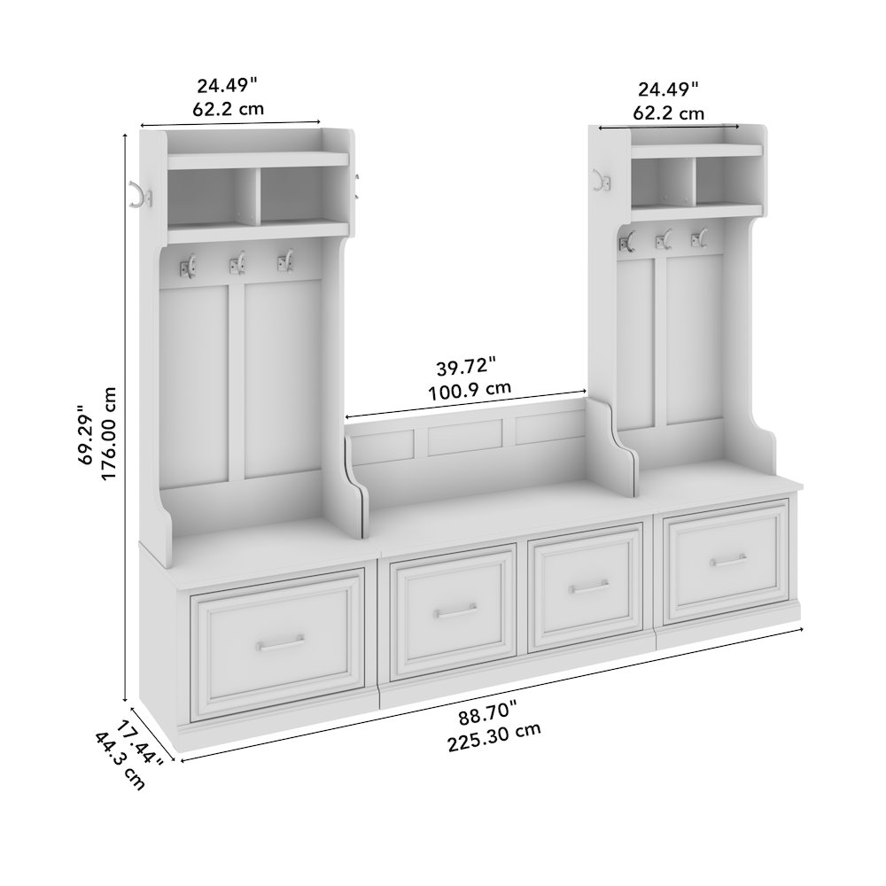Woodland Entryway Storage Set with Hall Trees and Shoe Bench with Drawers. Picture 9