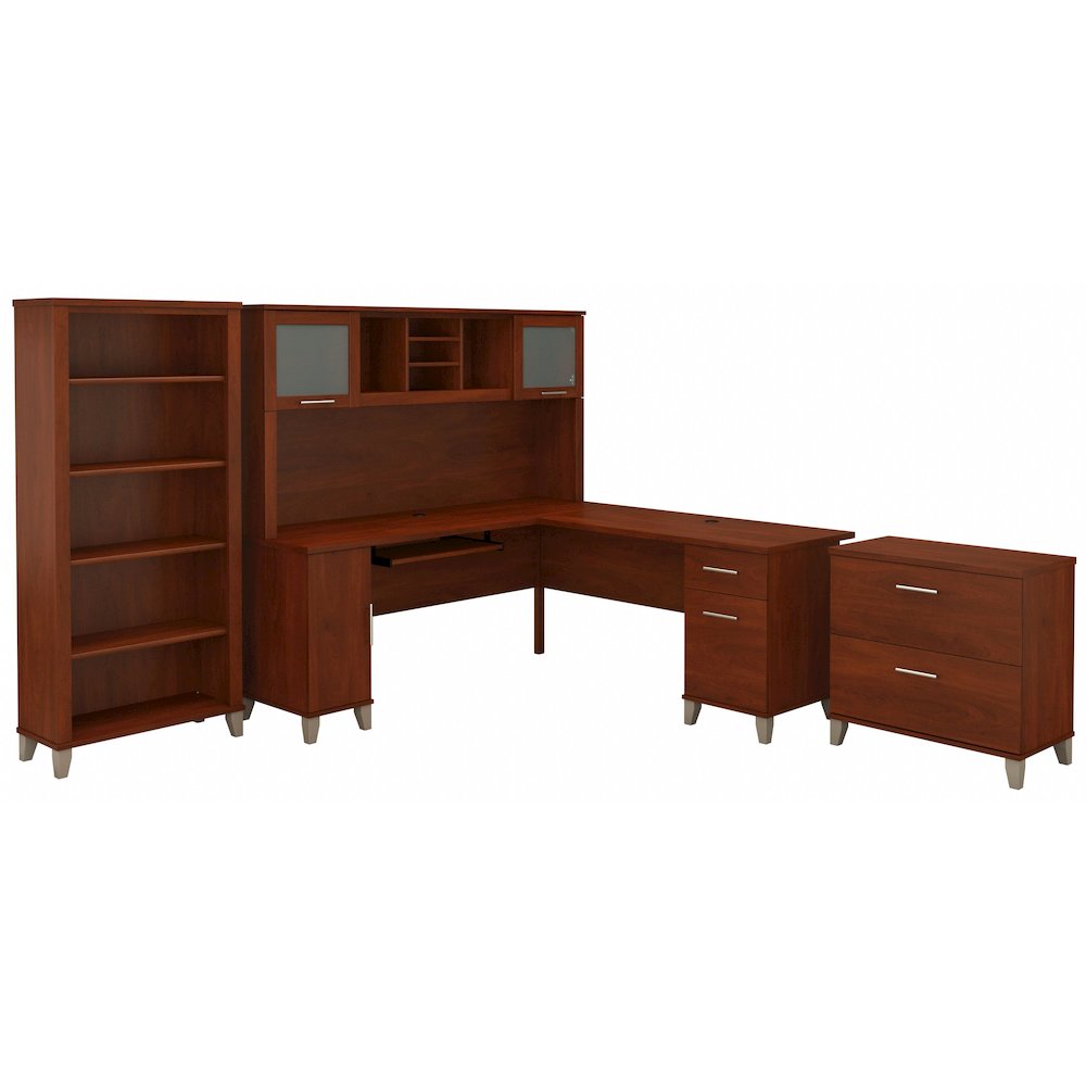 Somerset 72W L Shaped Desk with Hutch, Lateral File Cabinet and Bookcase. Picture 1