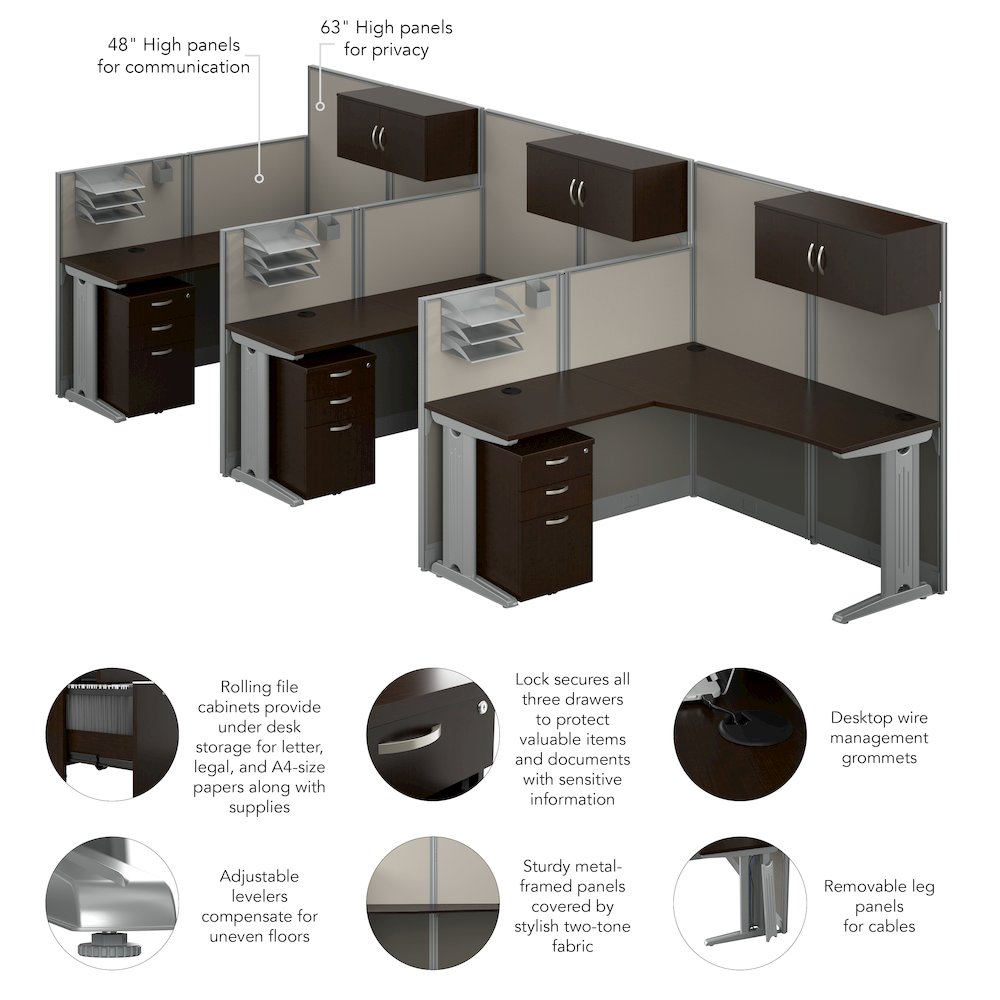 3 Person L Shaped Cubicle Desks with Storage, Drawers, and Organizers. Picture 8