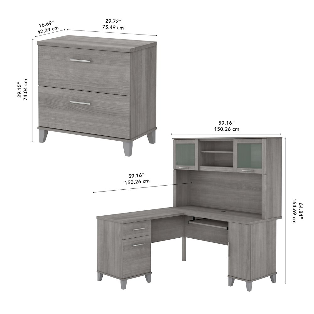 Somerset 60W L Shaped Desk with Hutch and Lateral File Cabinet. Picture 8