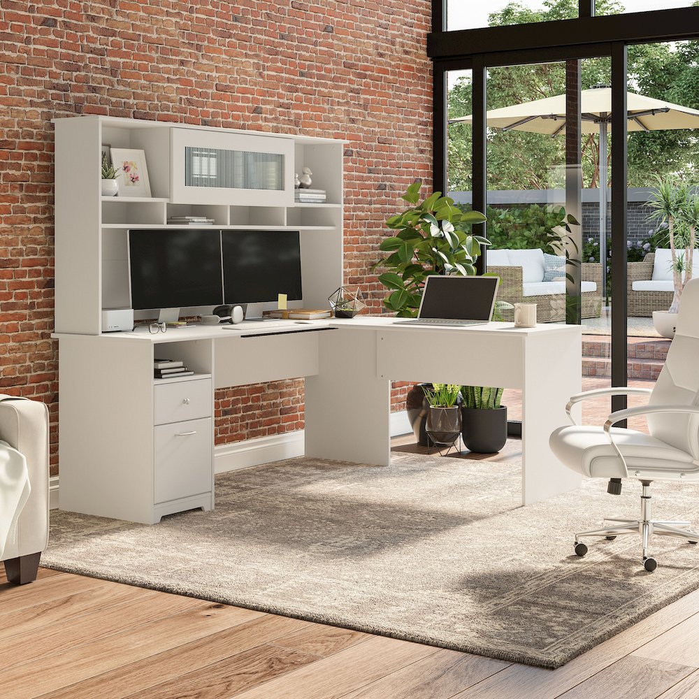 Cabot 72W L Shaped Computer Desk with Hutch and Drawers. Picture 2