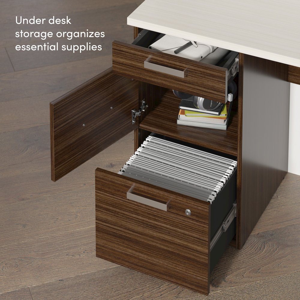 65W U-Shaped Executive Desk with Pedestal and Hutch. Picture 4