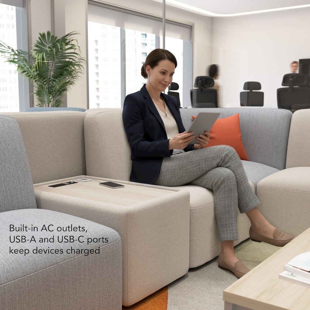 Assemble Modular 2 Seater Sectional with Charging Station in Oat Fabric. Picture 5