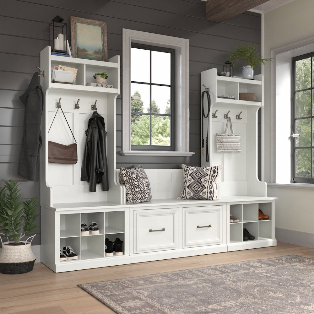 Woodland Entryway Storage Set with Hall Trees and Shoe Bench with Doors. Picture 2