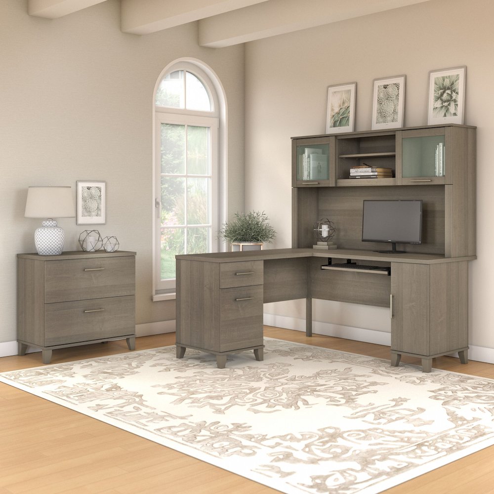 Somerset 60W L Shaped Desk with Hutch and Lateral File Cabinet. Picture 2