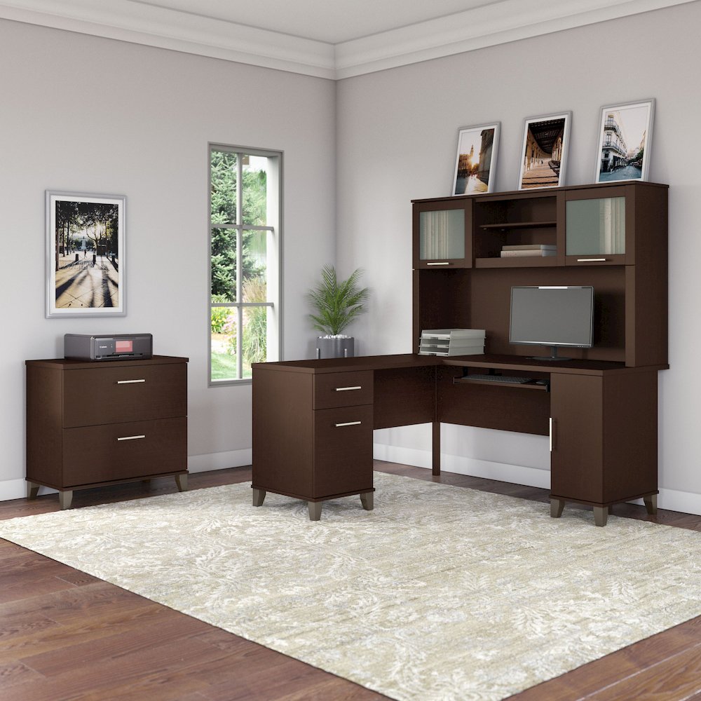 Somerset 60W L Shaped Desk with Hutch and Lateral File Cabinet. Picture 2