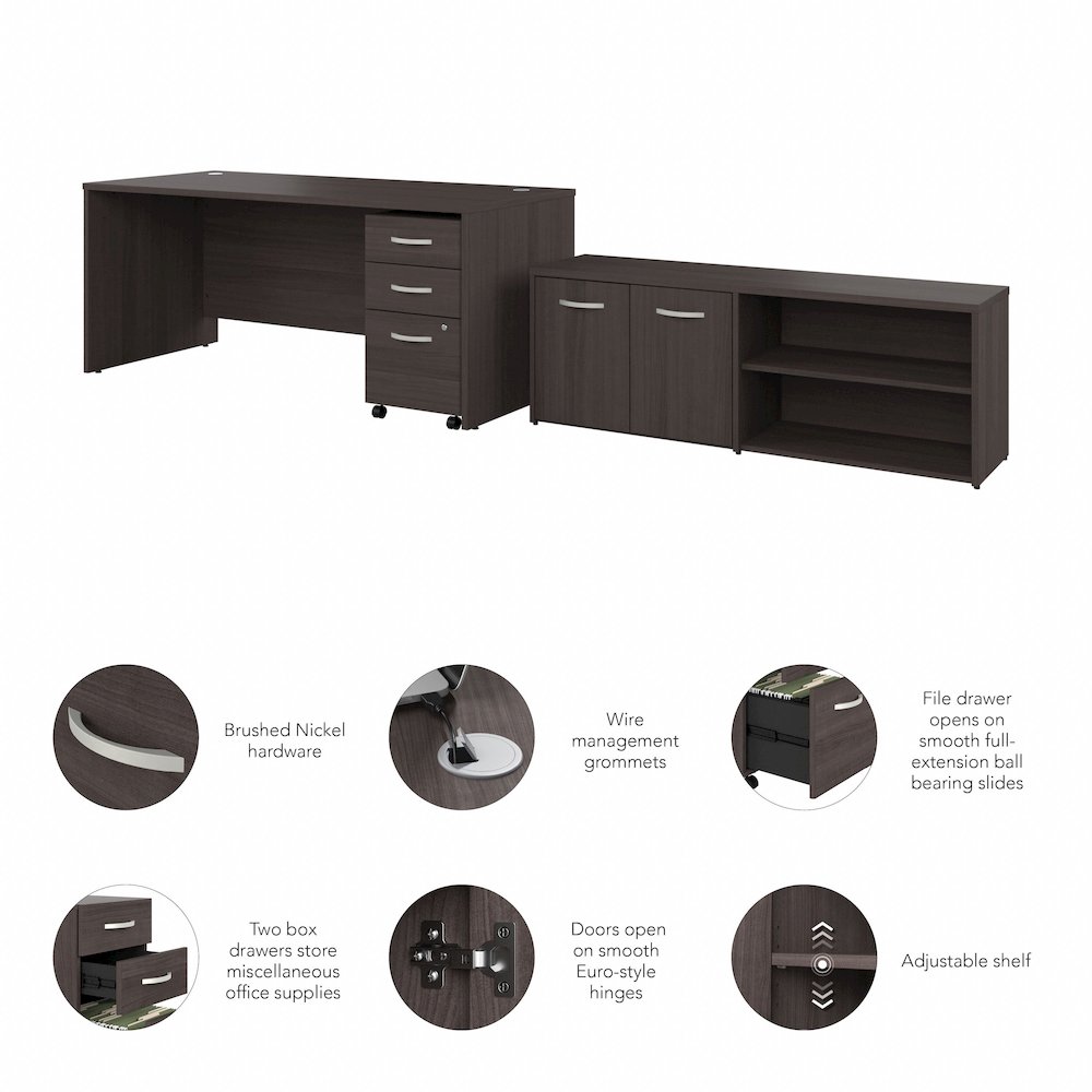 Studio C 72W x 30D Office Desk with Storage Return and Mobile File Cabinet. Picture 9
