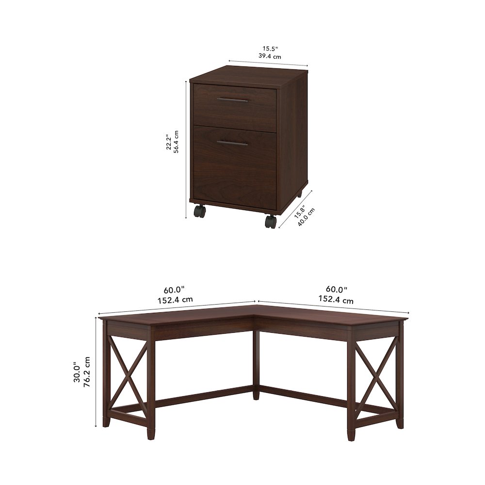 Key West 60W L Shaped Desk with 2 Drawer Mobile File Cabinet. Picture 7