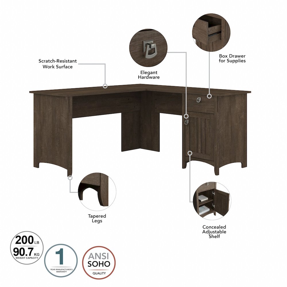 Salinas 60W L Shaped Desk with Lateral File Cabinet and 5 Shelf Bookcase. Picture 8