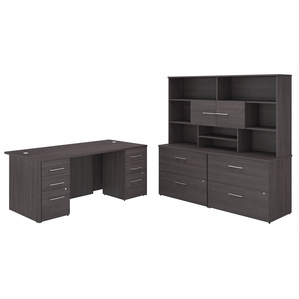 500 72W x 36D Executive Desk with Drawers, Lateral File Cabinets and Hutch. Picture 1