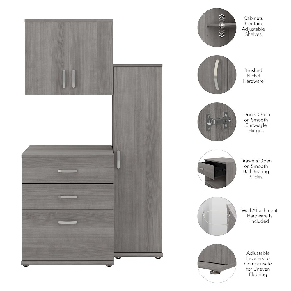 Universal 3 Piece Modular Laundry Room Storage Set with Floor and Wall Cabinets. Picture 3