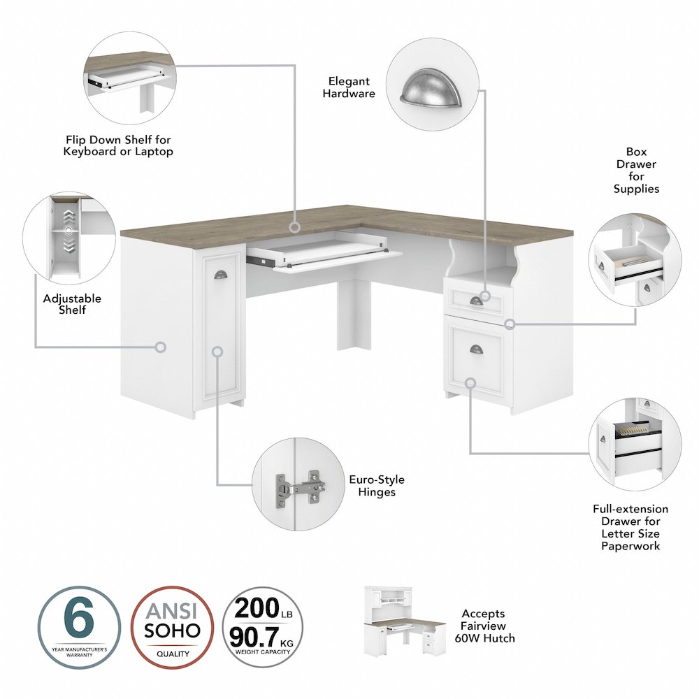 Fairview 60W L Shaped Desk with Hutch. Picture 9