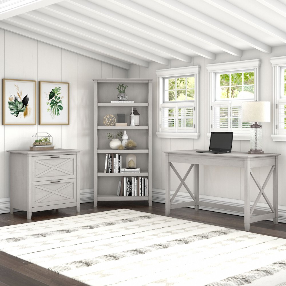 48W Writing Desk with 2 Drawer Lateral File Cabinet and 5 Shelf Bookcase. Picture 2