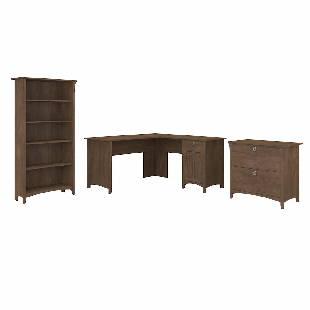 Salinas 60W L Shaped Desk with Lateral File Cabinet and 5 Shelf Bookcase. Picture 1
