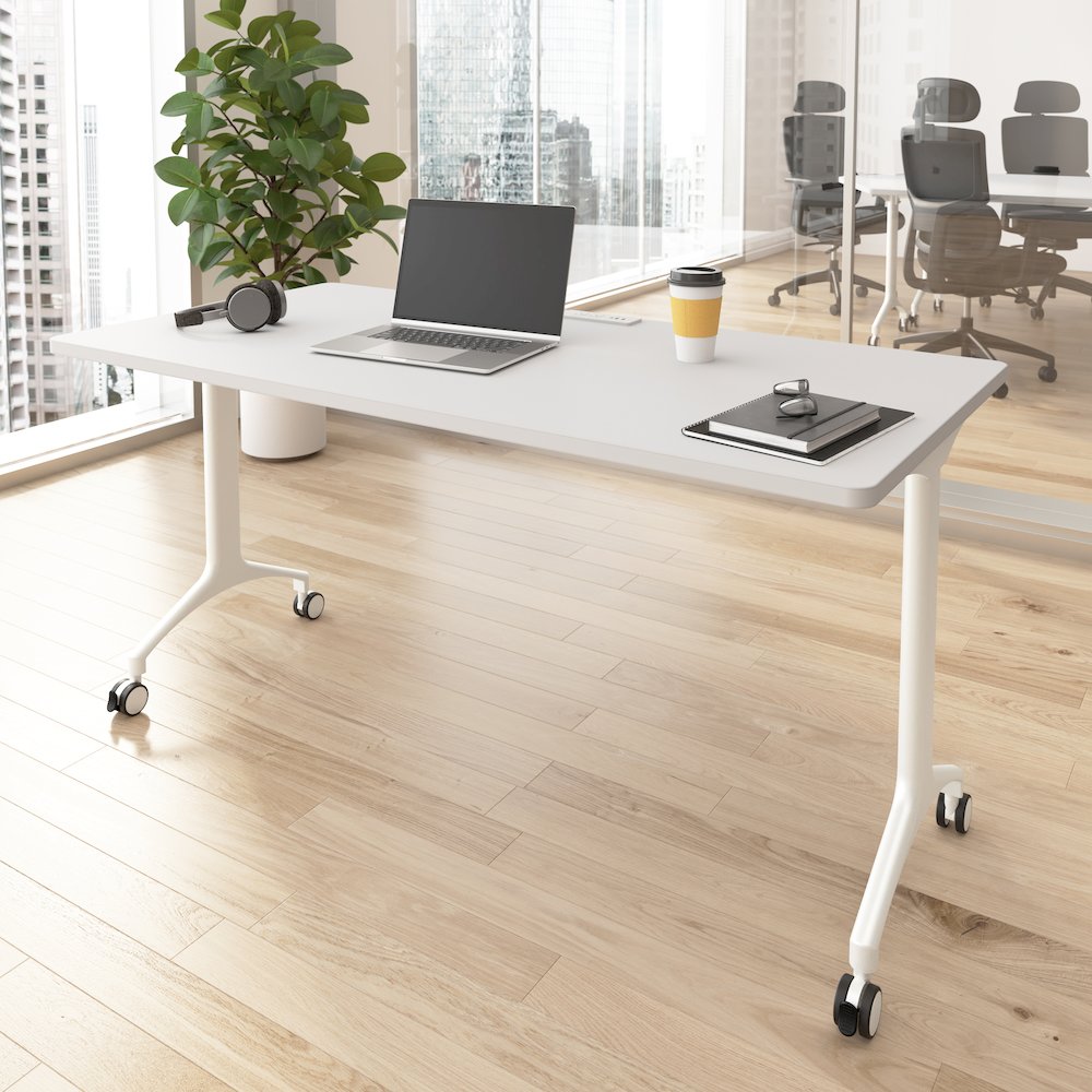 Synergy 60-inch Rectangle Modular Office Conference Table in White. Picture 2