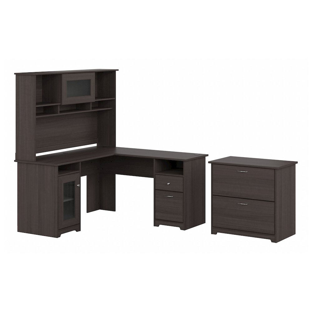 Cabot 60W L Shaped Computer Desk with Hutch and Lateral File Cabinet