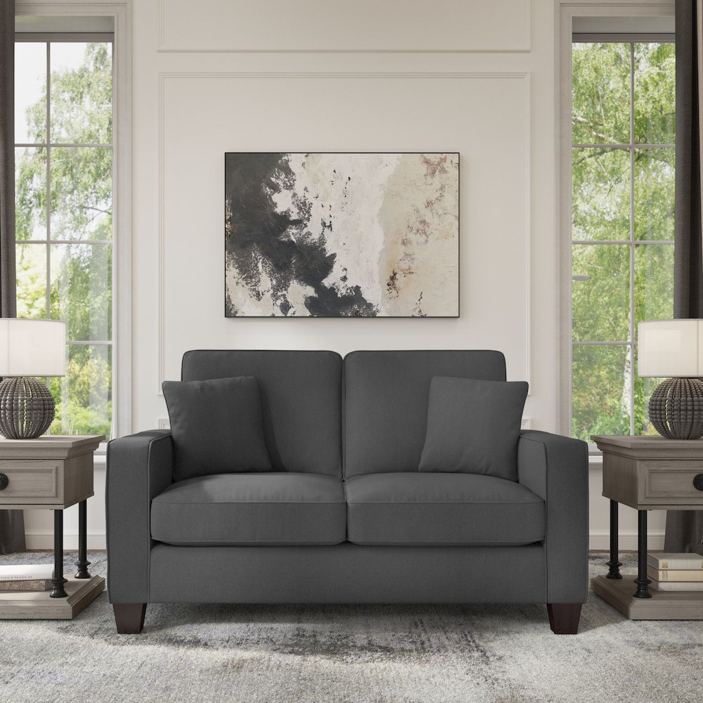 Stockton 61W Loveseat in Charcoal Gray Herringbone. Picture 10