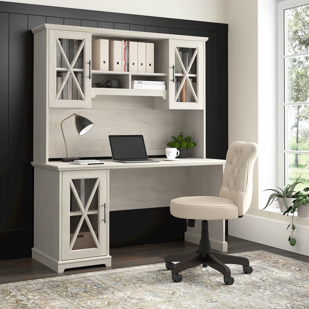 Lennox 60W Farmhouse Desk with Hutch and Storage Cabinet. Picture 2