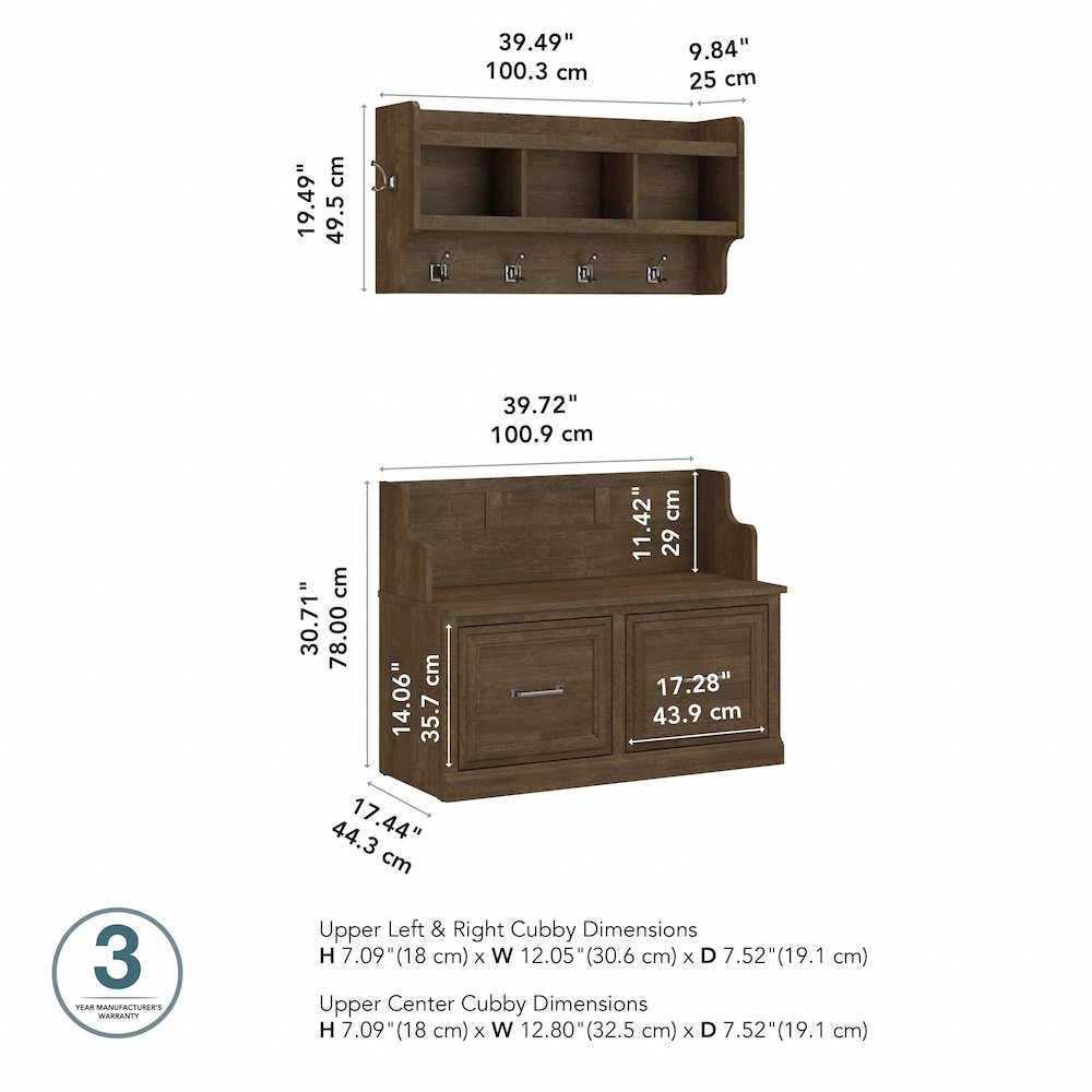 Woodland 40W Entryway Bench with Doors and Wall Mounted Coat Rack. Picture 10