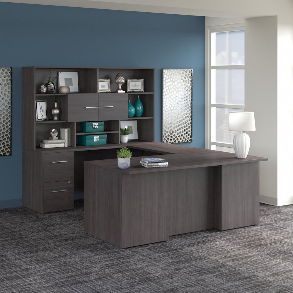 Office 500 72W U Shaped Executive Desk with Drawers and Hutch. Picture 2