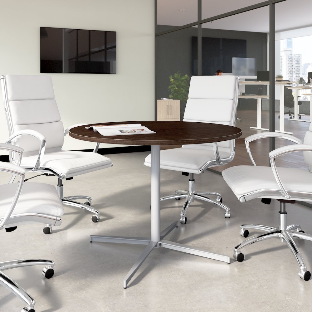 42-inch Round Conference Table with Metal Base in Mocha Cherry. Picture 2