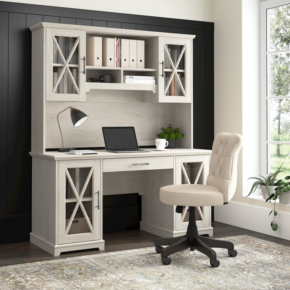 Lennox 60W Farmhouse Desk with Hutch and Keyboard Tray. Picture 2