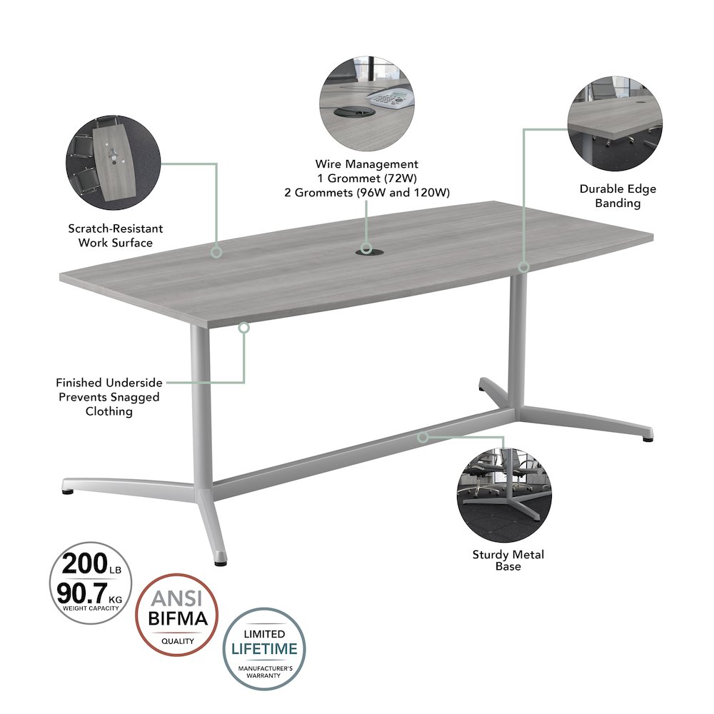120W x 48D Boat Shaped Conference Table with Metal Base. Picture 6