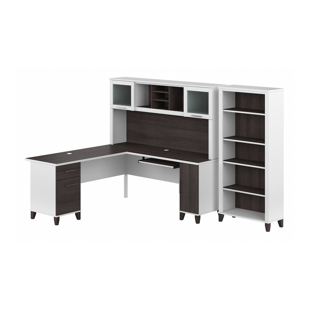 Somerset 72W L Shaped Desk with Hutch and 5 Shelf Bookcase. Picture 1