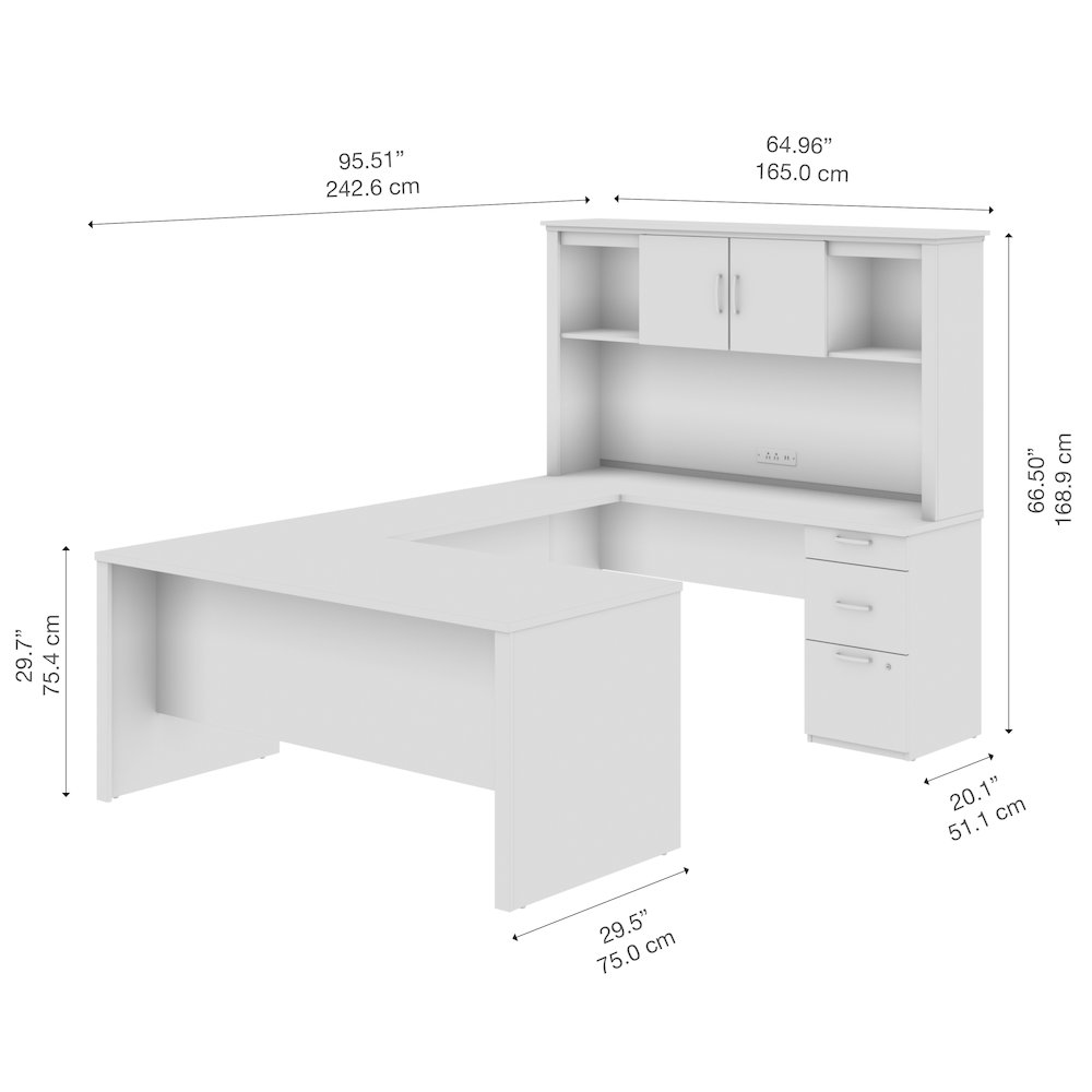 66W U or L-Shaped Executive Office Desk with Pedestal and Hutch. Picture 7
